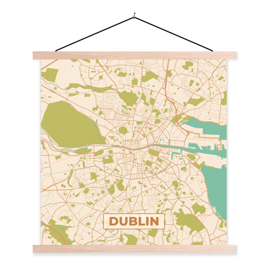 MuchoWow Textilposter Dublin - Stadtplan - Vintage - Karte 120x120 cm mit holzfarbenen Rahmen - Textil-Poster
