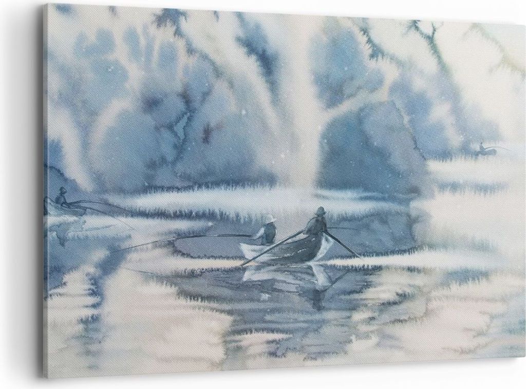 Bild auf Leinwand - Leinwandbild - Boot Fischer Wasser - 100x70cm - Wand Bild - Wanddeko - Leinwanddruck - Bilder - Kunstdruck - Wanddekoration - L...