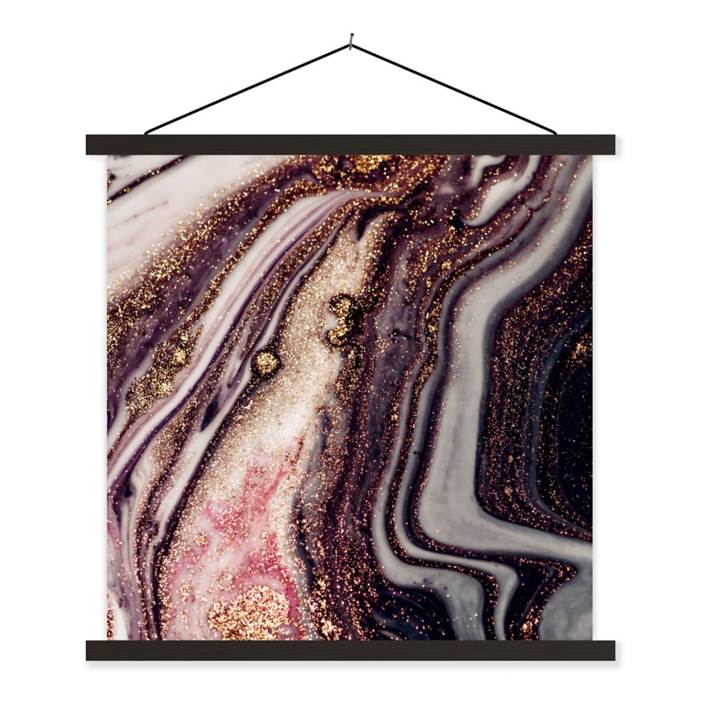 MuchoWow Textilposter Marmor - Rosa - Gold - Glitzer - Marmoroptik 40x40 cm mit schwarzem Rahmen - Fotos