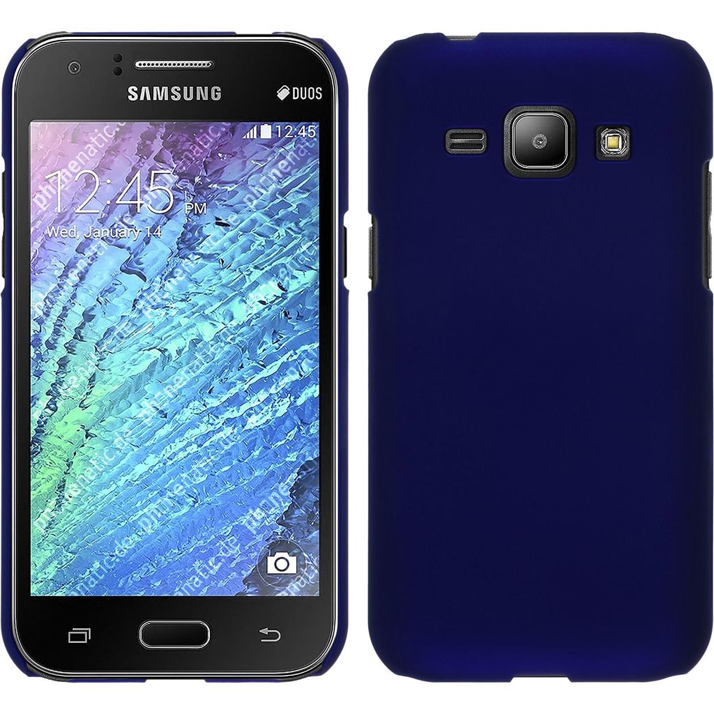 PhoneNatic Case kompatibel mit Samsung Galaxy J1 (2015 - J100) - Hülle blau gummiert Hard-case + 2 Schutzfolien