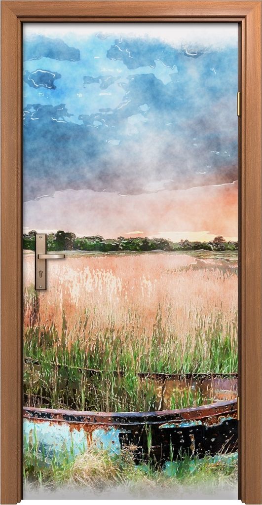 Türposter 90x200 cm Türaufkleber Türtapete Türfolie Klebefolie Fischerboot Bürsten Himmel Landschafts