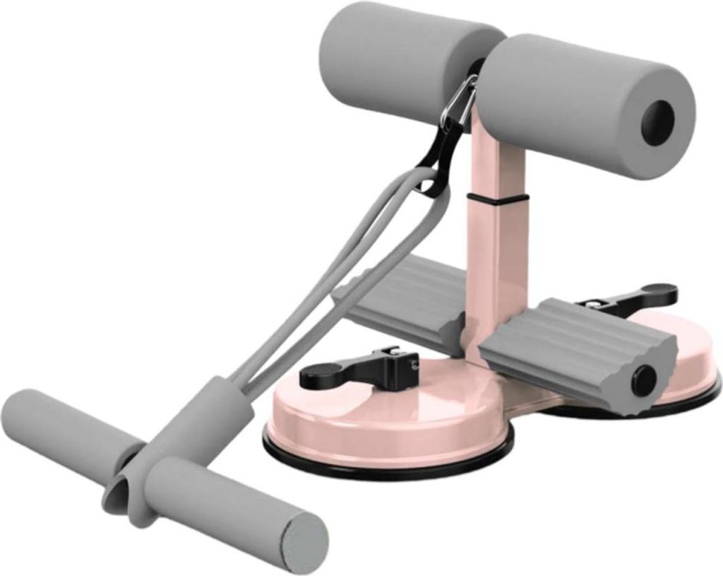 INF Bauchtrainer mit Widerstandsband und Saugnapf - Core Training für Zuhause Rosa+Grau
