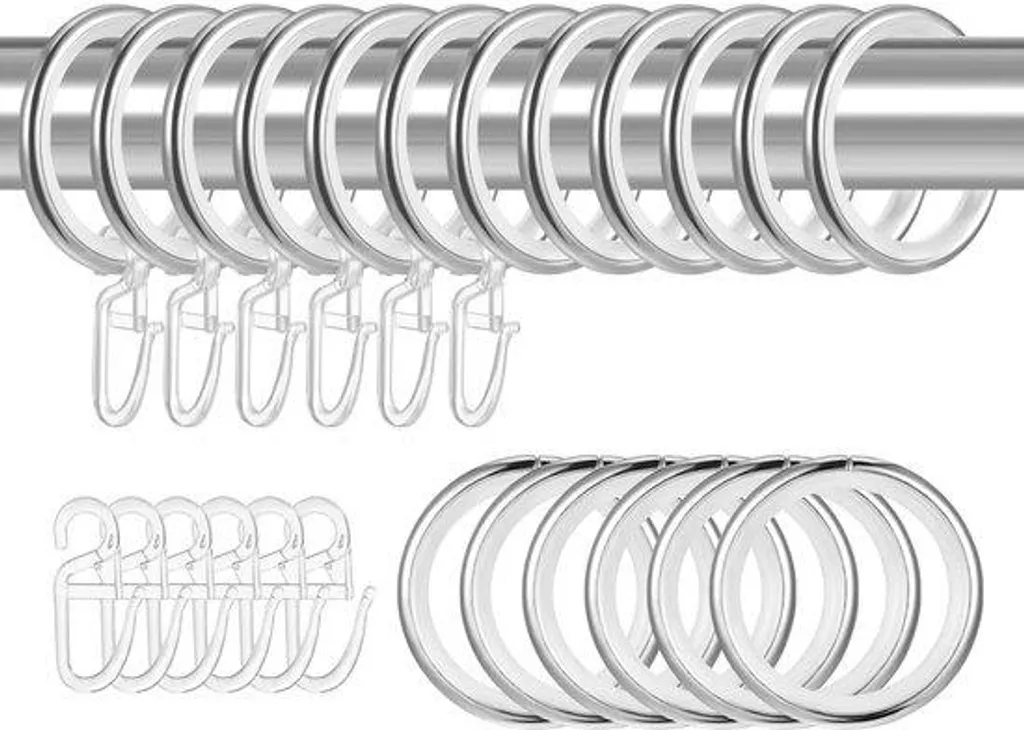 Anneaux de rideaux argentés 30 mm en acier chromé haute résistance x20
