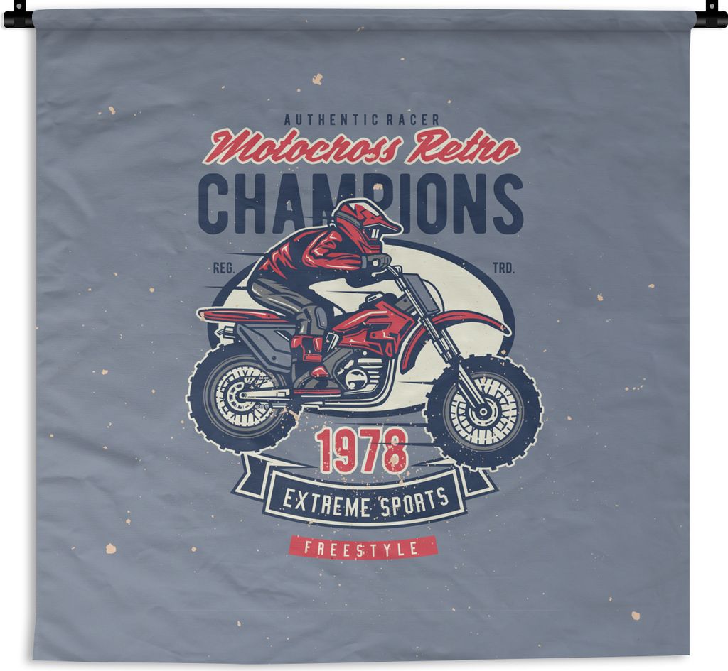 MuchoWow Wandteppich Wandbehang Mancave - Sport - Motocross - Retro 150x150 cm Tapisserie Dekoration Wandtuch - Wohnaccessoires - Modernes