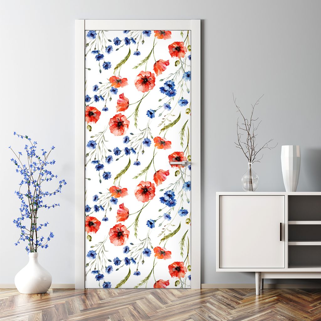 Dekorative Klebefolie selbstklebend Tapete Türposter dekoration Vintage Mohnblumen 85 x 200 cm