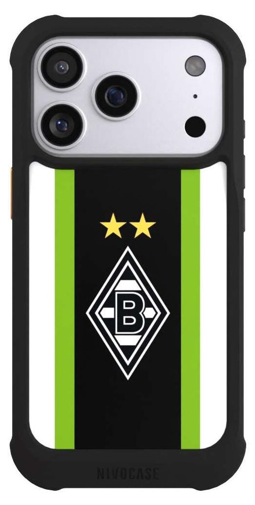 NIVOCASE Hülle für Apple iPhone 17 Pro Stoßfeste Handyhülle NIVOmax Case Schwarz Borussia Mönchengladbach Gladbach Logo