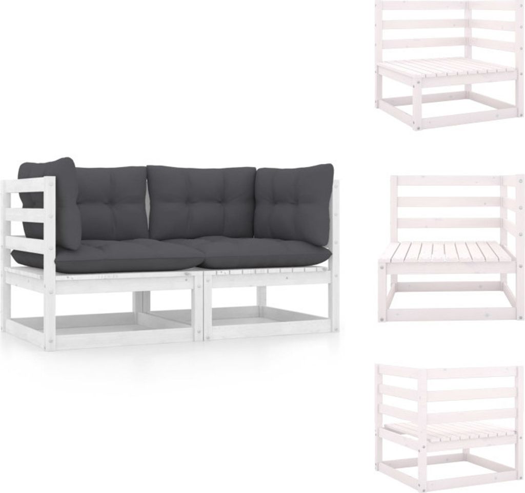 vidaXL Gartensofa 2-Sitzer mit Kissen Kiefer Massivholz Weiß - Gartensofaelemente