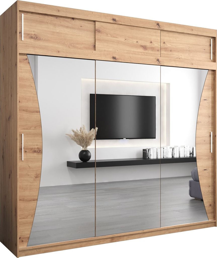 Kleiderschrank, Schiebetürenschrank Schlafzimmer, Schrank mit Spiegel MONACO 250 mit Aufsatz, Höhe 240 cm