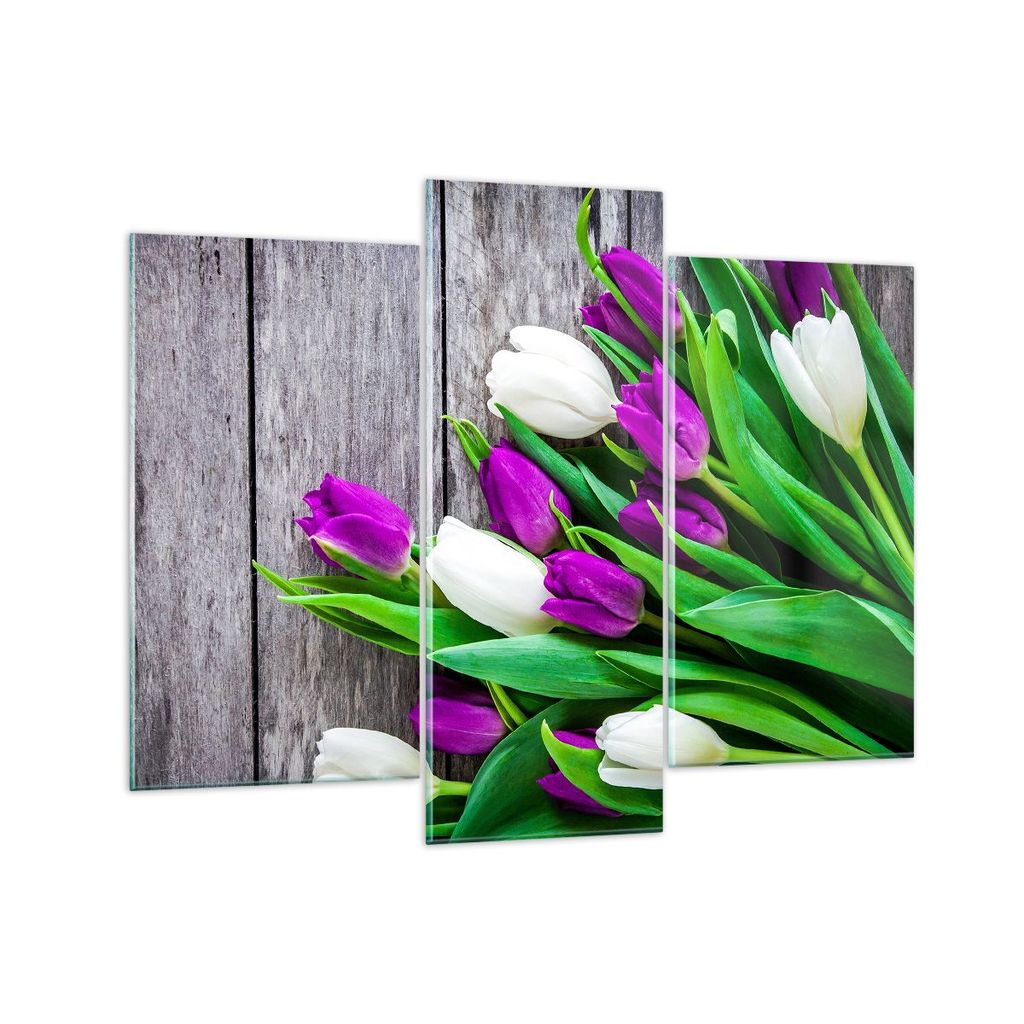 Bilder auf glas - Tulpen Holz Blumenstrauß Blumen - 130x100cm - Glasbilder - Wandbilder - Kunstdruck - Wanddekoration aus Glas - Glas Bilder - Wan...
