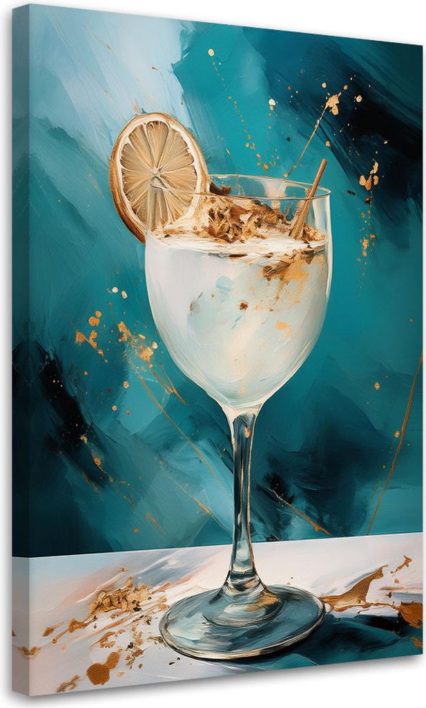 Leinwandbild Cocktailglas Drink Bar 60x90 Feeby Türkis bild für die wand bereit zum aufhängen