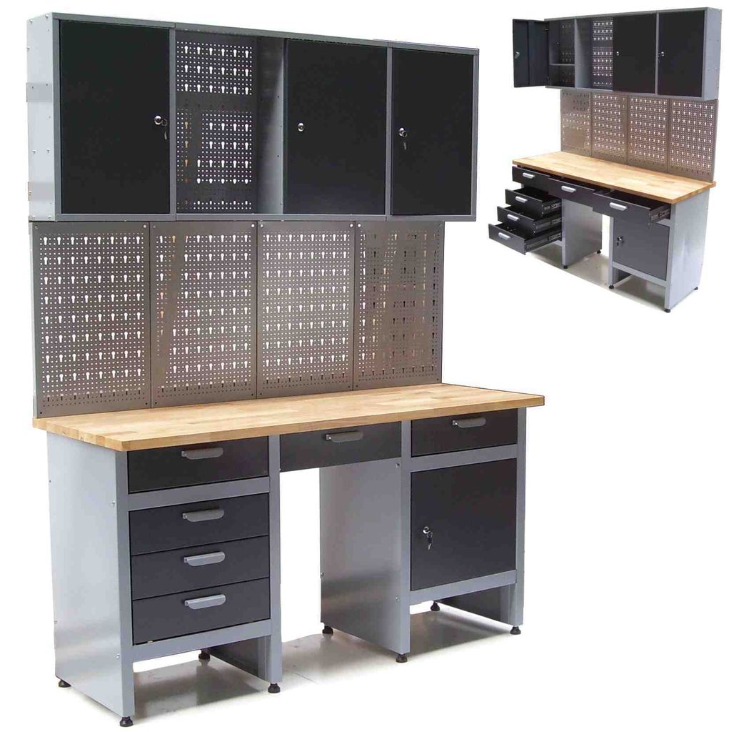 Werkstatt Combi-Set Werkbank 06276 Werkzeugschrank + Werkzeugwand 06278 Lochwand