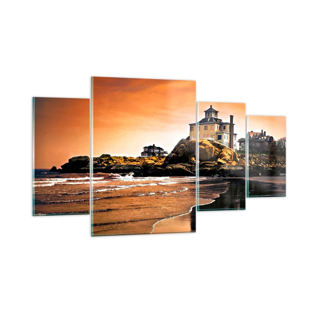 Bilder auf glas - Felsen Meer Sonnenuntergang Architektur - 160x90cm - Glasbilder - Wandbilder - Kunstdruck - Wanddekoration aus Glas - Glas Bilder...