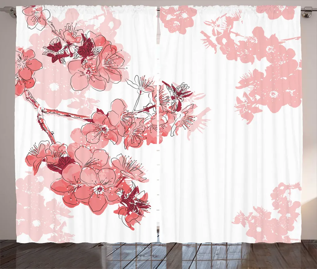 Tenda Rustica Fiori di Mandorlo Rosso Corallo ABAKUHAUS 280x245cm