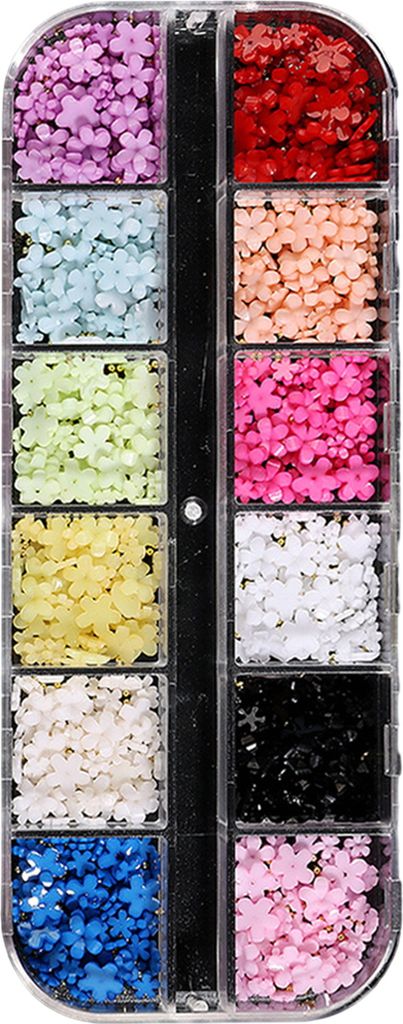 1 Box 3D-Blumen-Nagel-Charms, multifunktional, 12-Gitter-Design, Handyhüllen, DIY-Bastelarbeiten, Nagelkunst-Zubehör für Frauen