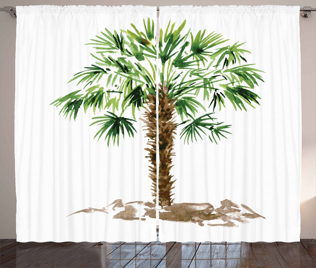 ABAKUHAUS Tropisch Rustikaler Vorhang, Hawaii-Palme, Wohnzimmer Universalband Gardinen mit Schlaufen und Haken, 280 x 175 cm, Grün braun