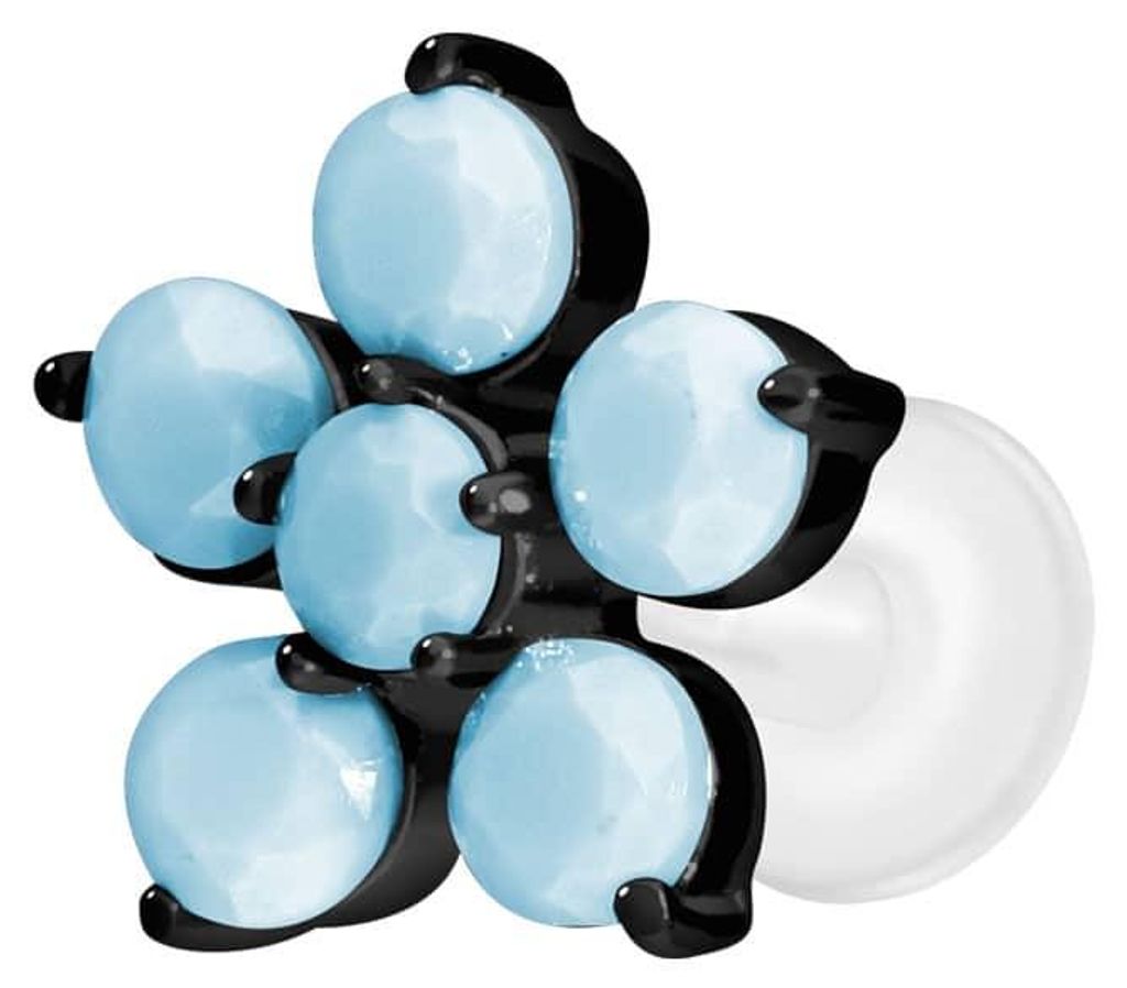 Ohrpiercing, Nasenpiercing PTFE Labret mit Innengewinde + Titan-Aufsatz BLUME + SYNTHETISCHE TÜRKISE Schwarz Stablänge: 6mm | Stabstärke: 1,6mm