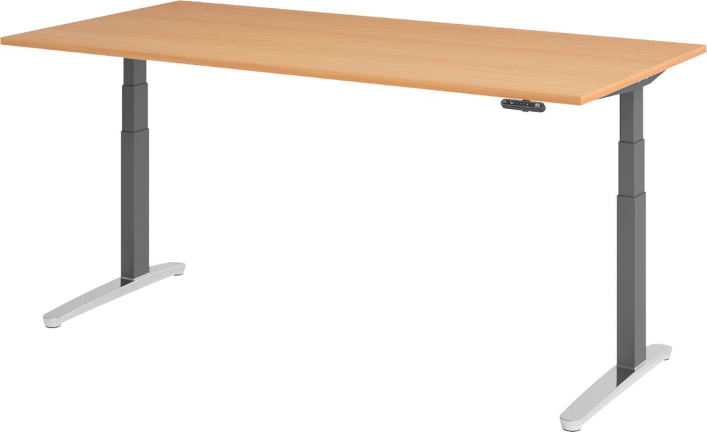 bümö Schreibtisch elektrisch XBHM - Nachbildung: Buche, Größe: 200 x 100 cm, Gestell: Graphit/Alu poliert