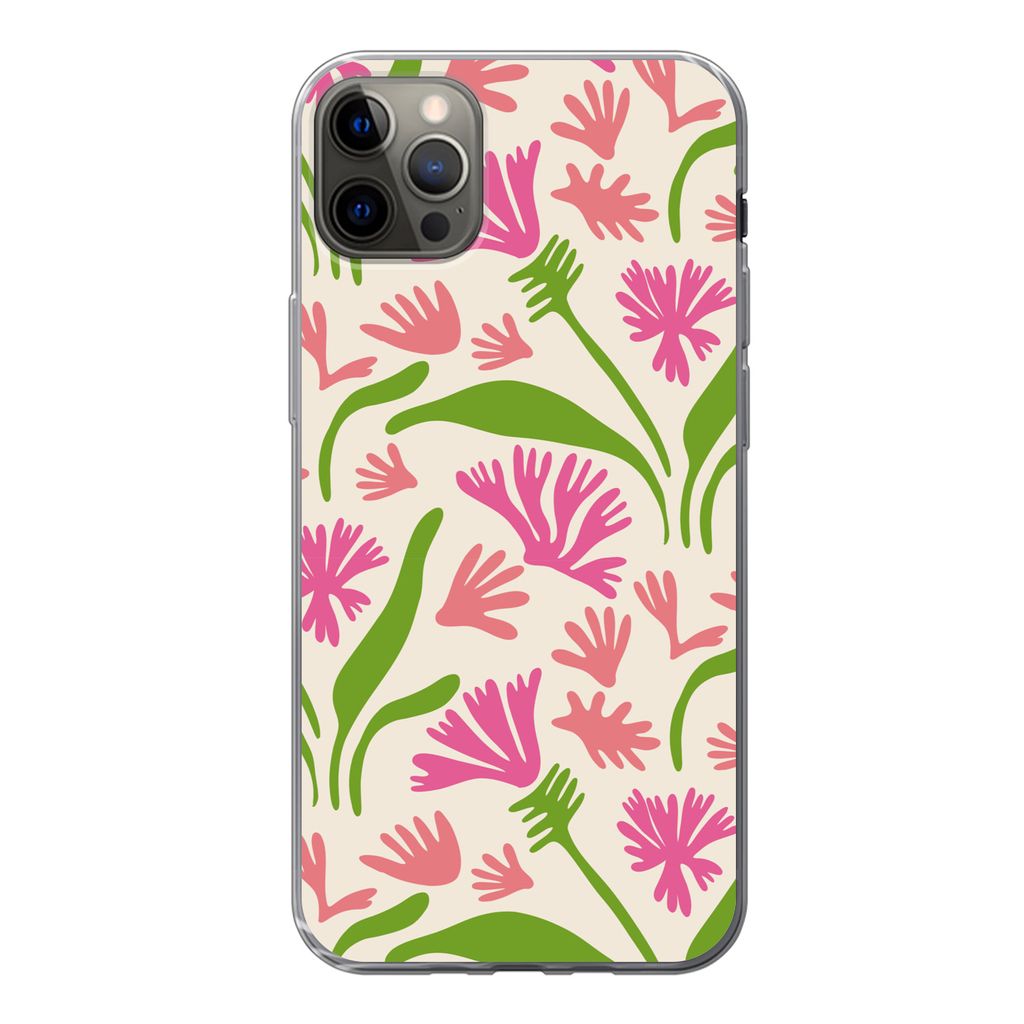 MuchoWow Handyhülle Schutzhülle Hülle für iPhone 12 Pro Max Blume - Muster - Blatt Silikon Softcase Handy Hülle - Hartschale