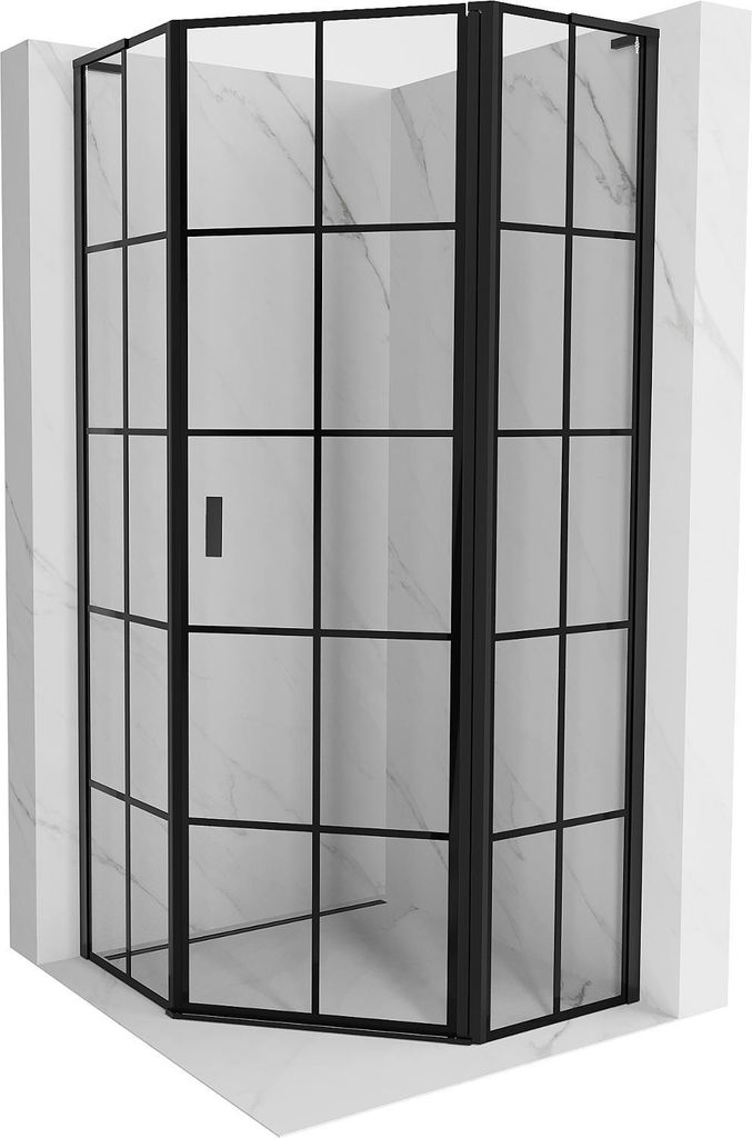 Mexen Mist L Fünfeck-Duschkabine rechts 100 x 100 cm, schwarzes Raster, schwarz - 8A8L-100-100-70-77-P