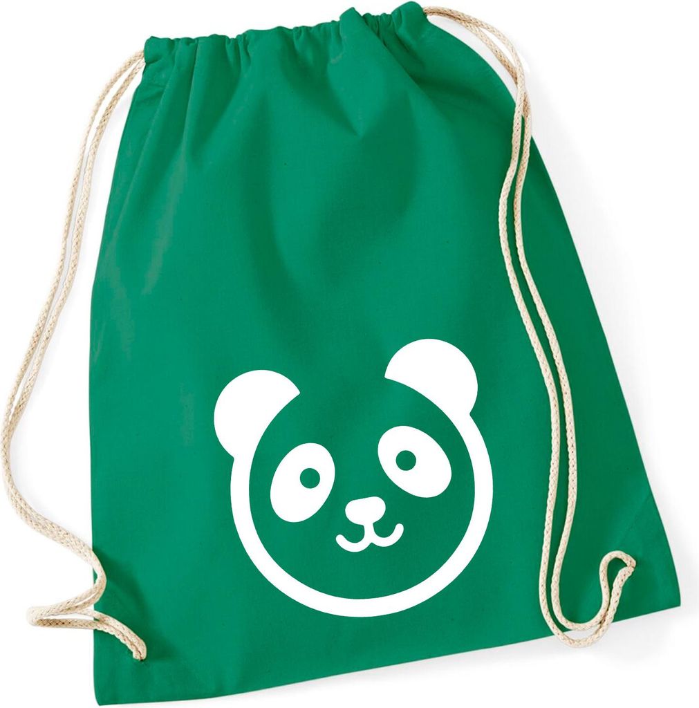 Huuraa Turnbeutel Panda Kopf Silhouette 12 Liter Kelly Green Baumwolle Rucksack Geschenkidee