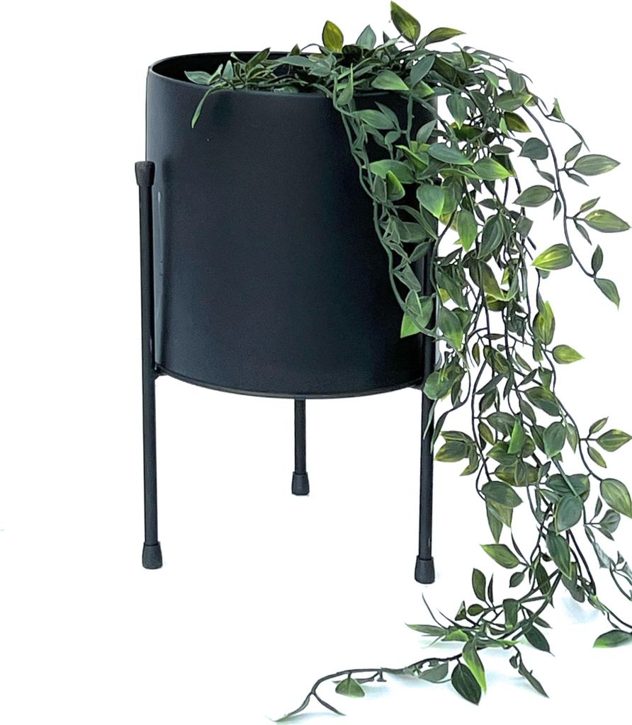 DanDiBo Blumenhocker mit Topf Metall Schwarz 32 cm Blumenständer 96261 Blumensäule Modern Pflanzenständer Pflanzenhocker