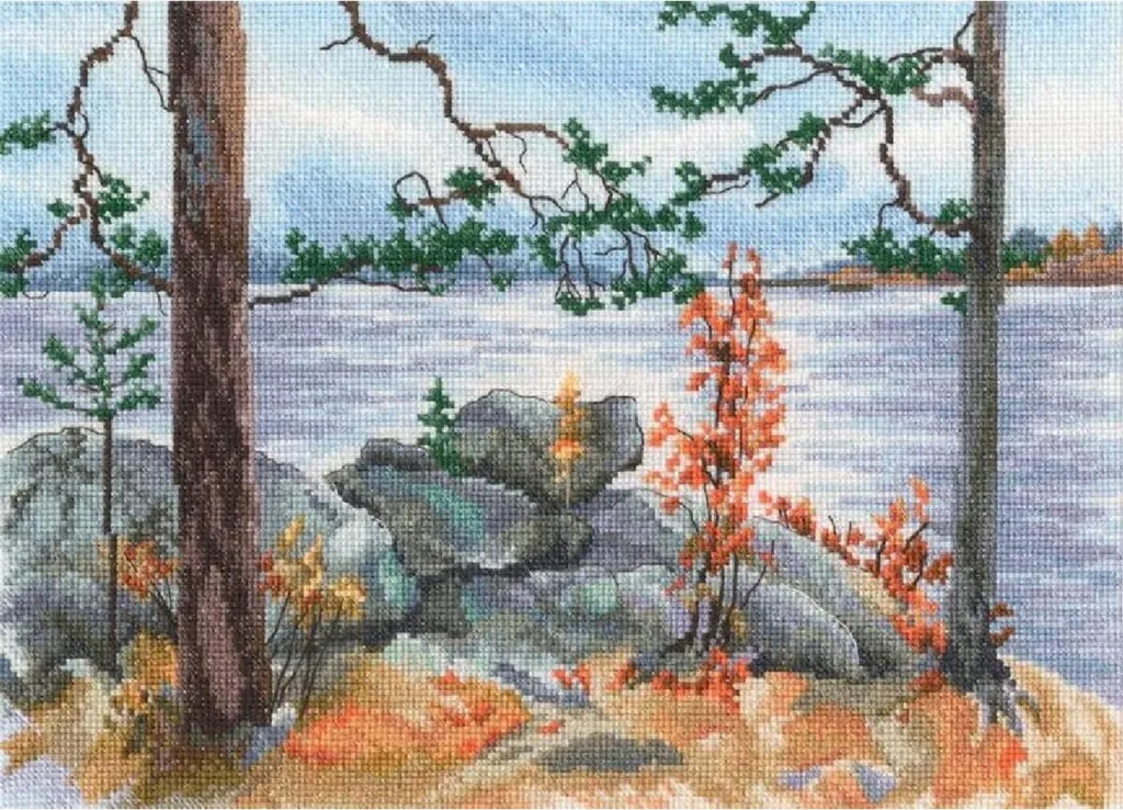 Kit Punto Croce RTO Moon Path 28x20cm | Tela Aida 16 e Fili DMC