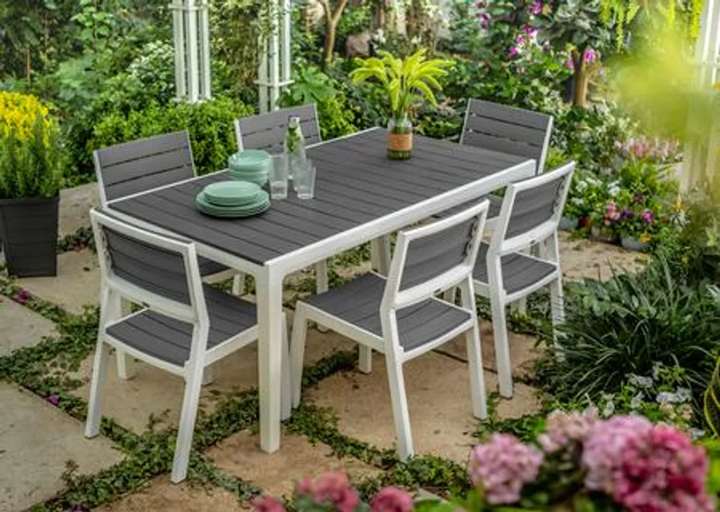 Table de jardin Keter Harmony blanc et gris clair KT-610025 robuste - 3