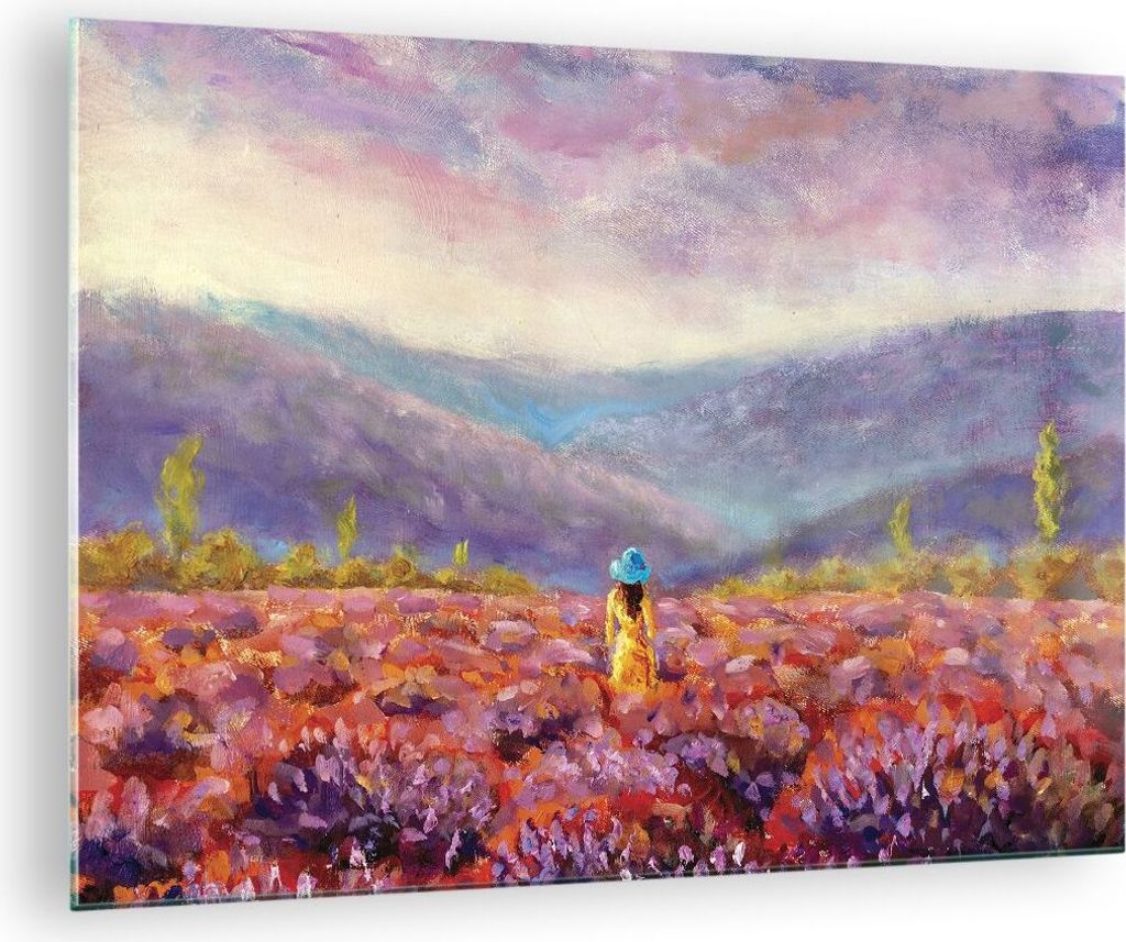 Bilder auf glas - Einteilig - Feld Frau Landschaft - 70x50cm - Glasbilder - Wandbilder - Bilder - zum Aufhängen bereit - Wanddekoration aus Glas -...
