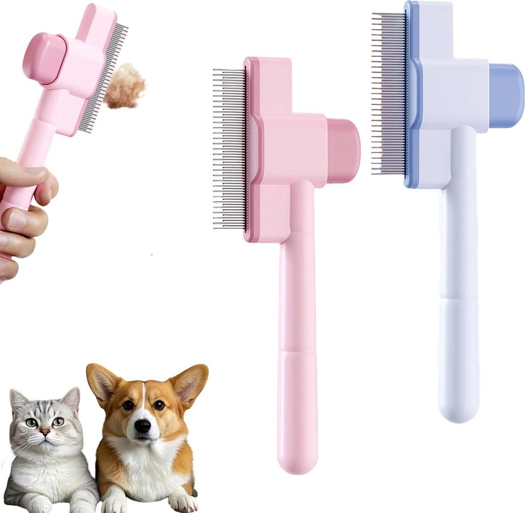 2 Stück selbstreinigende Flohkamm für Haustiere - Entsperrknopf - Kamm zum Entfernen von Tierhaaren - Katzen Hunde Flohkamm