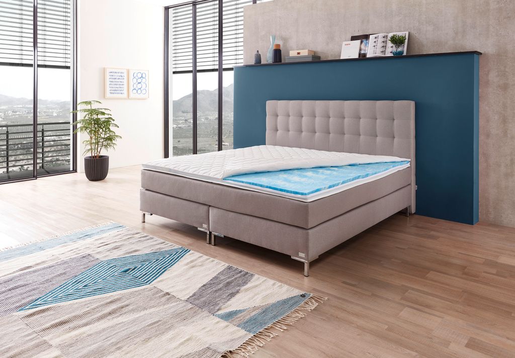 Boxspringbett WELCON ROCKSTAR mit ErgoGEL TOPPER 180x200 cm Härtegrad H4 hellgrau