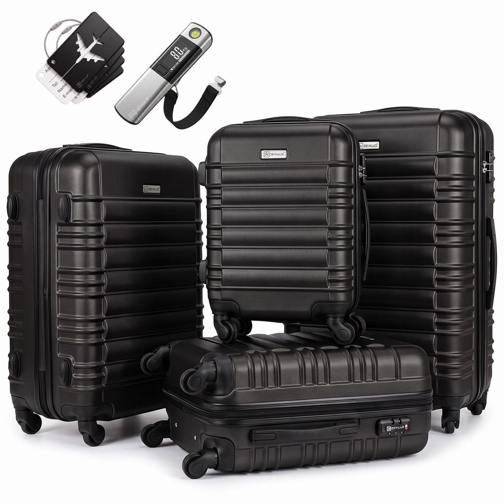 Devillo® Kofferset 4tlg. S-M-L-XL, Onyxblack - Trolley Produktbild 