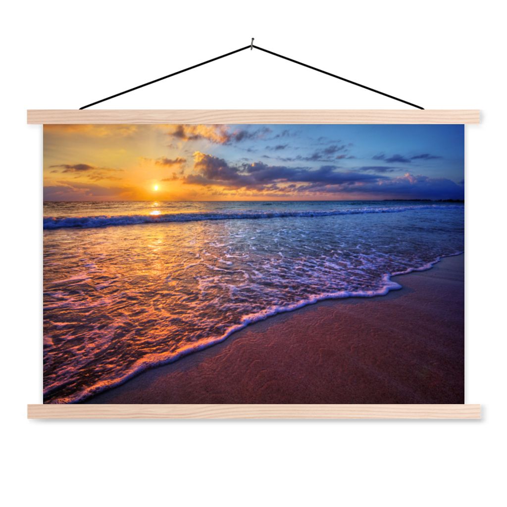 MuchoWow Textilposter Meer - Strand - Sonnenuntergang - Wolken - Horizont 60x40 cm mit holzfarbenen Rahmen - Bilder