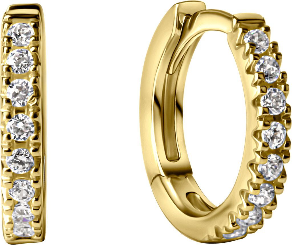 V Klappcreolen 375/- Gold 1,2cm gelb Zirkonia weiß 197310003-3