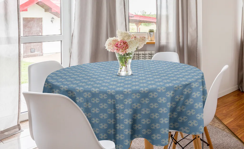 ABAKUHAUS Tovaglia geometrica rotonda, forma circolare floreale, tovaglia circolare per sala da pranzo, decorazione cucina, 150 cm, blu ardesia Tan