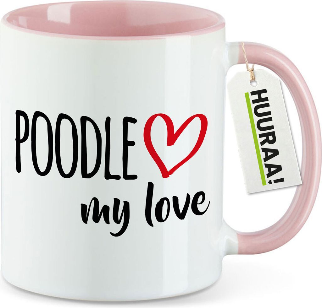 Huuraa Kaffeetasse Poodle my love 330ml Rosa Keramik Kaffeebecher Geschenkidee