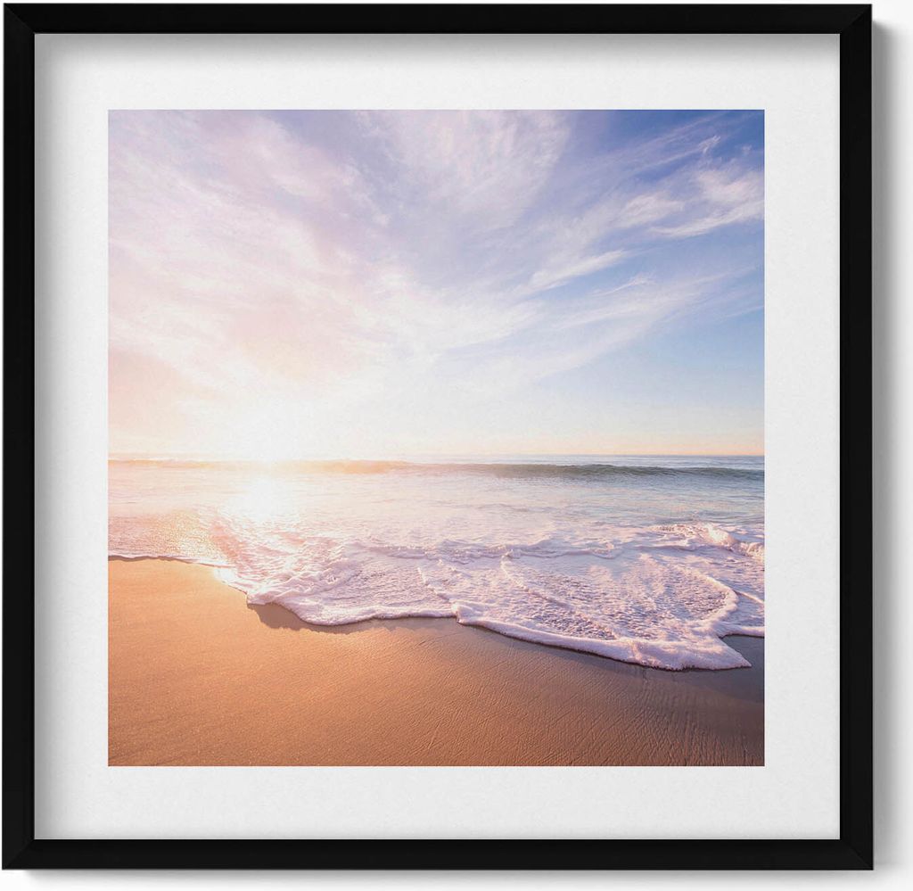 Ruhiger Blick auf den Strand und das Meer– Wandbild mit Rahmen – Gerahmtes Bild – Wanddekoration – 50x50 cm – Schwarz Rahmen