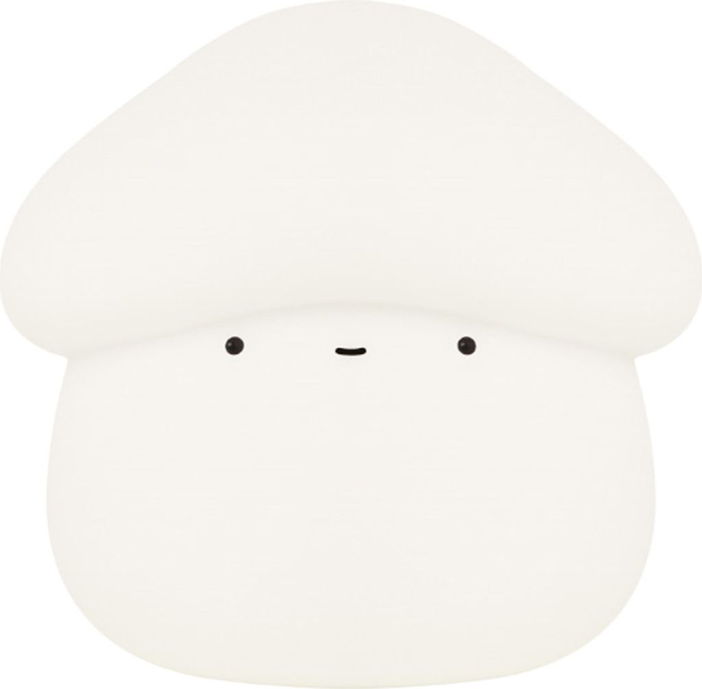 A white mushroom-shaped night light with simple facial features.