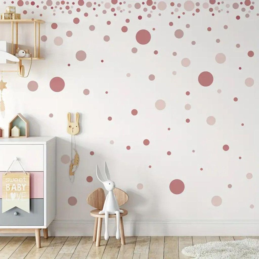Rosa Polka Dot Wandsticker Set mit 140 Punkten – Produktbild 
