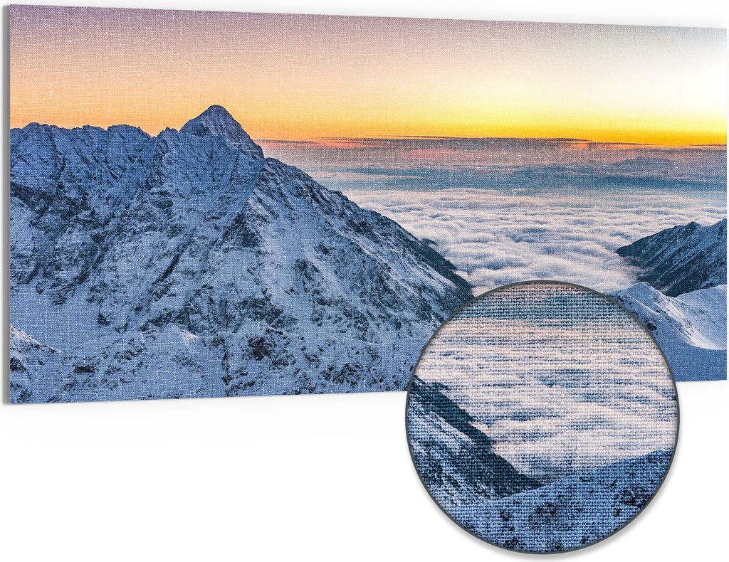 DEQORI Hybrid Leinwand Bild 100x50 cm 'Tatraberge bei Morgenrot' Wandbild Glas flach modern