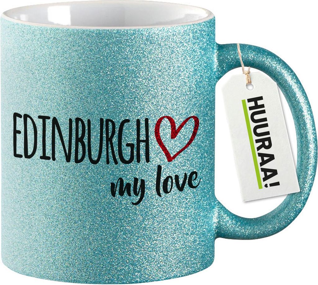 Huuraa Glitzertasse Edinburgh my love 330ml Blau Keramik Kaffeebecher Geschenkidee