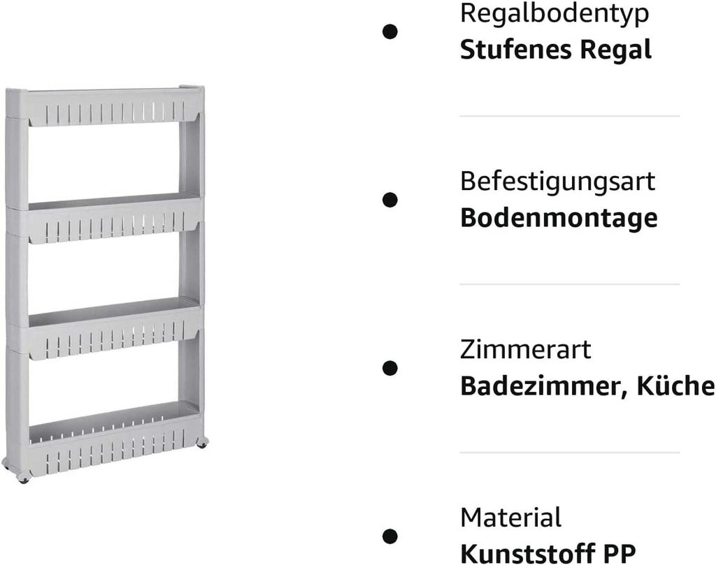 SPRINGOS Pojízdný regál 4 police Koupelnový policový stojan Obrázek produktu 