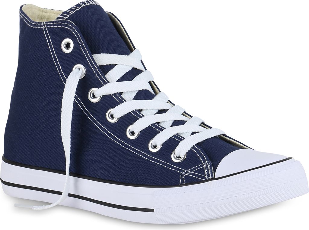 Mytrendshoe Herren Sneaker High Canvas Turnschuhe Schnürer Freizeitschuhe 826092, Farbe: Dunkelblau, Größe: 36