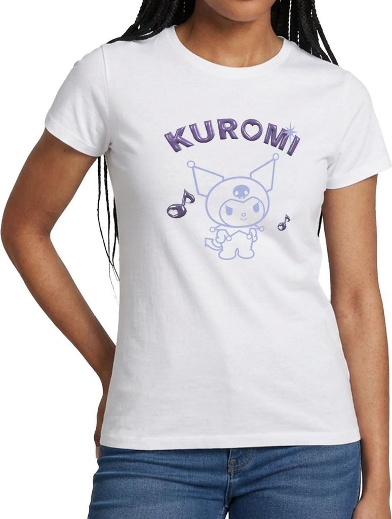Spreadshirt Kuromi Outline Mit Chrome Schriftzug Frauen T-Shirt, L, Weiß