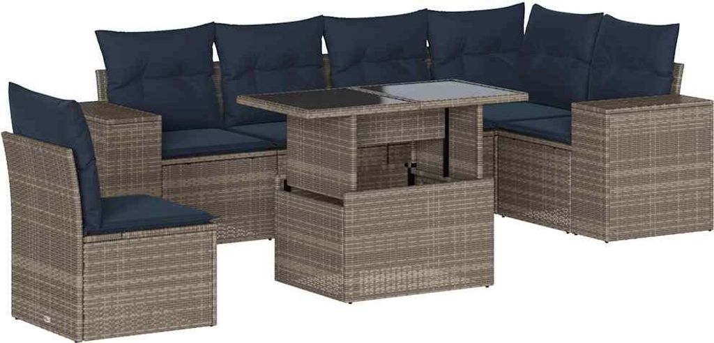 7-teiliges Gartensofa-Set mit Kissen, grau, Polyrattan