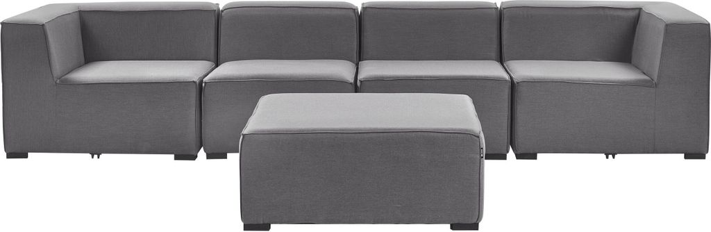 BELIANI Lounge Set Grau Polsterbezug Modular 4-teilig Linksseitig Ecksofa mit Ottomane Outdoor u. Indoor für 4 Personen Garten Terrasse Wintergarten