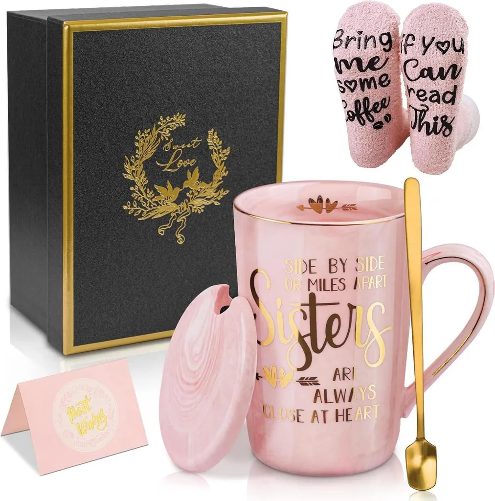 Set Regalo Luxury Sorella: Tazza in Ceramica, Calze e Cucchiaio Oro