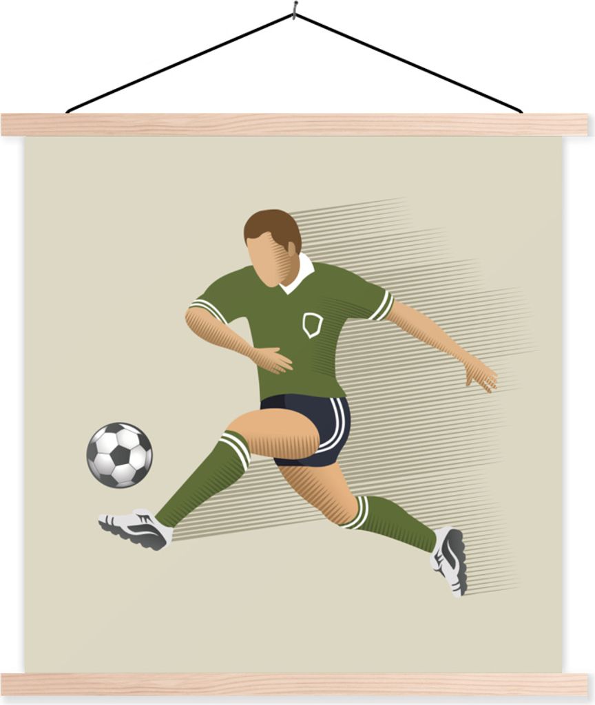 MuchoWow Textilposter Eine Illustration einer Person, die einen Fußball schießt - Mädchen - Jungen - Kinder 60x60 cm mit holzfarbenen Rahmen -...