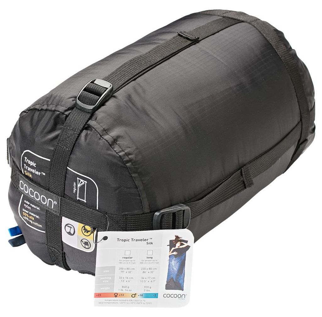 Cocoon Tropic Traveler Seide long Schlafsack (Herren bis +10°C / max. Körpergröße 200cm / Gewicht 0,92kg) 44 LINKS