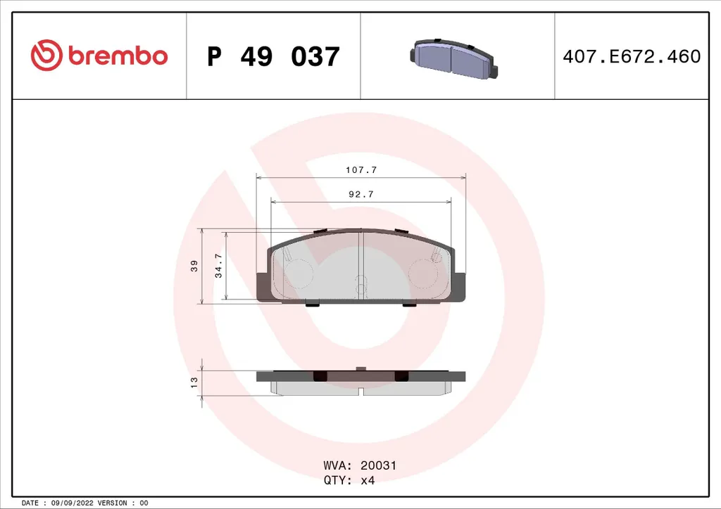 Plaquettes de frein Brembo P 49 037 pour Mazda 323 BJ série OE 5GA0B3020