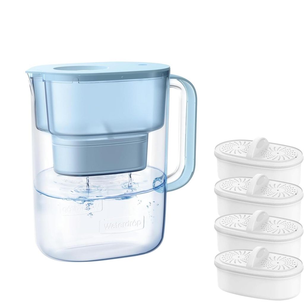 Waterdrop Lucid Wasserfilterkrug mit 4×90-Tage-Filter, 3,5 l, NSF-, BPA-frei, Blau (Ersatzfilter: WD-PF-01A Plus)